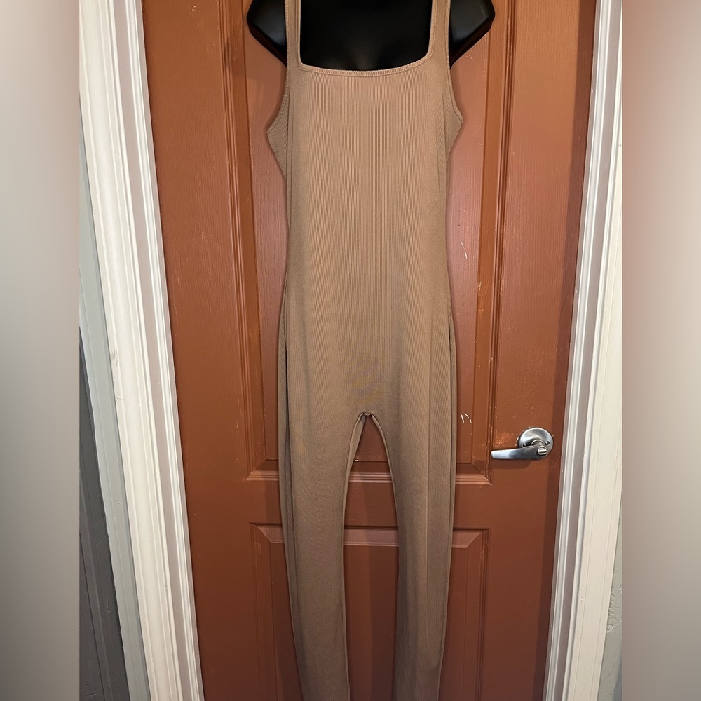 Tan Streamlined Jumpsuit with Seamless Design